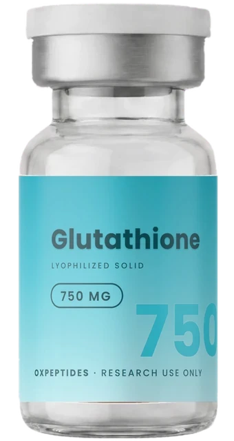 Glutathione 750 mg — zapieczętowana fiolka z liofilizatem, etykieta Glutathione