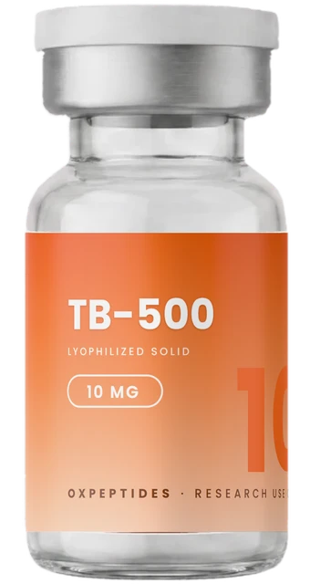 TB-500 10 mg — zapieczętowana fiolka z liofilizatem, etykieta TB-500